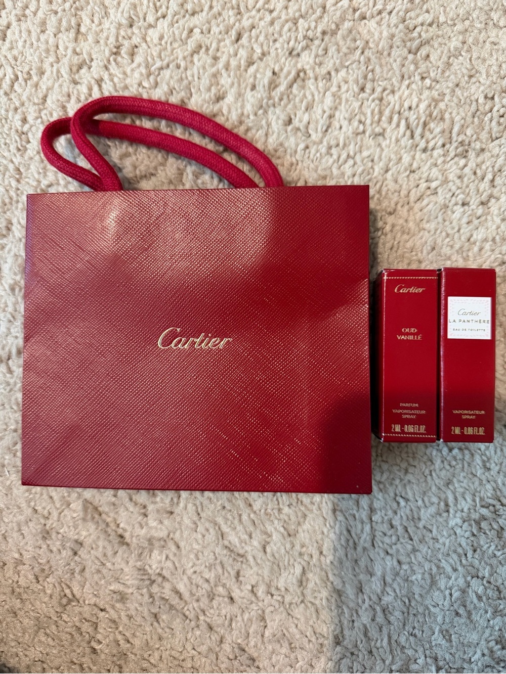 Cartier Perfume samples with Red Bag